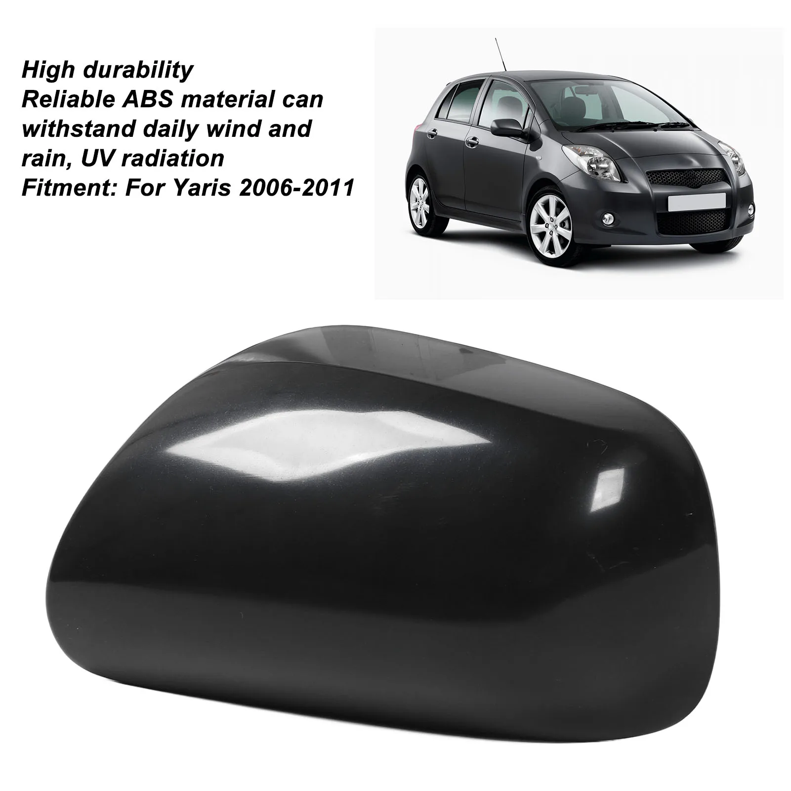 Rearview Mirror Cover Car Rearview Mirror Housing Cover Black UV Side Door Wing Mirror for Yaris 2006 to 2011