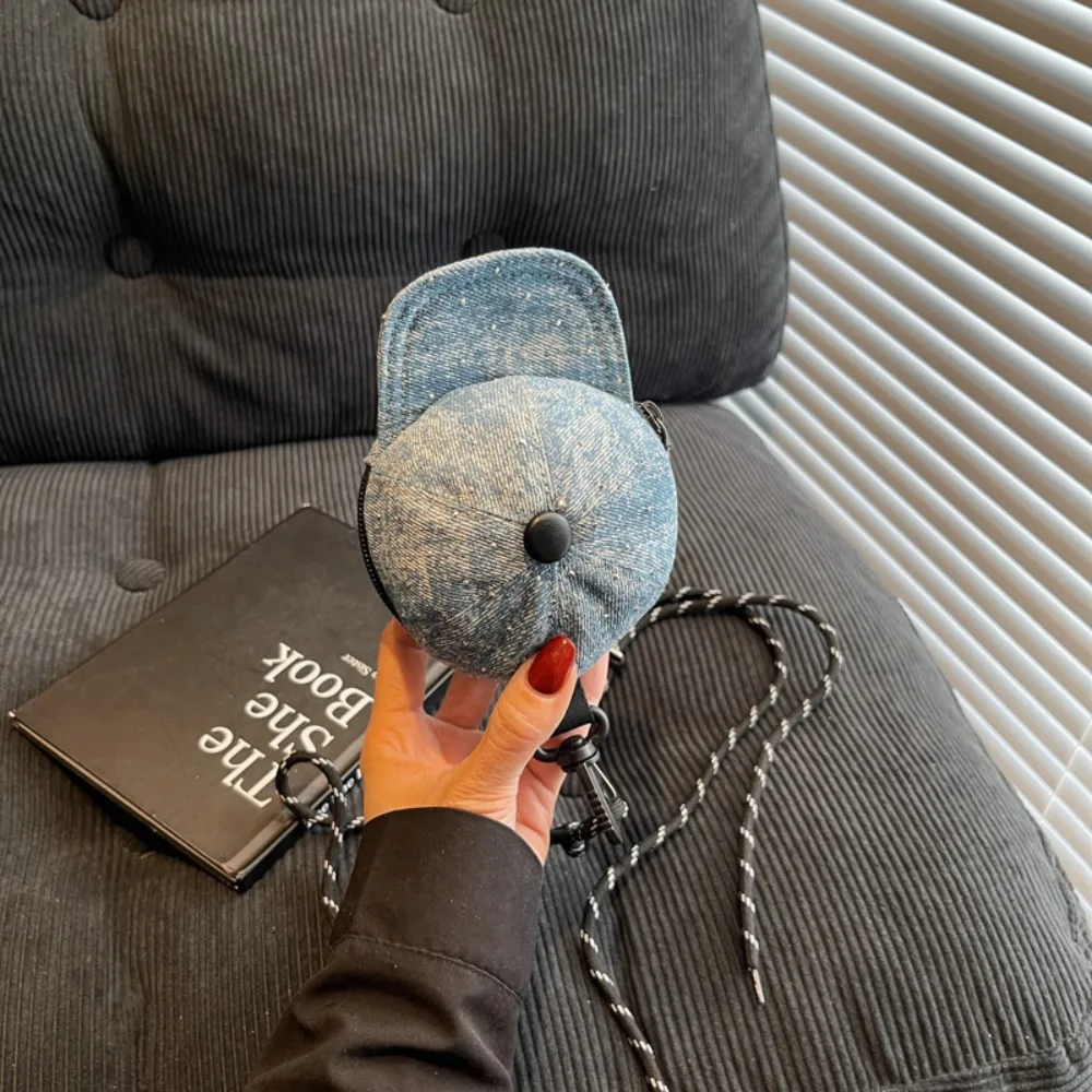 Denim Baseball Cap Crossbody Bag Harajuku Earphone Storage Bag Mini Hat Wallet Zipper Pouch Portable Canvas Coin Purse Daily