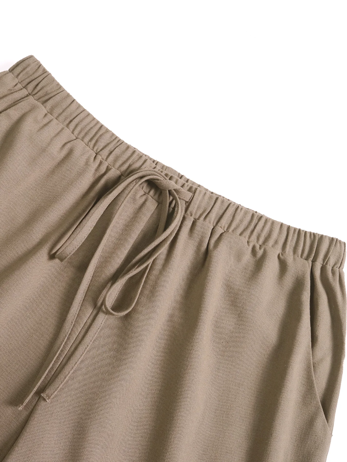 سراويل نسائية من الكتان بأرجل واسعة، سراويل طويلة كاجوال متوسطة الخصر، أزياء صيفية مريحة، ملابس للسيدات من قطعة واحدة