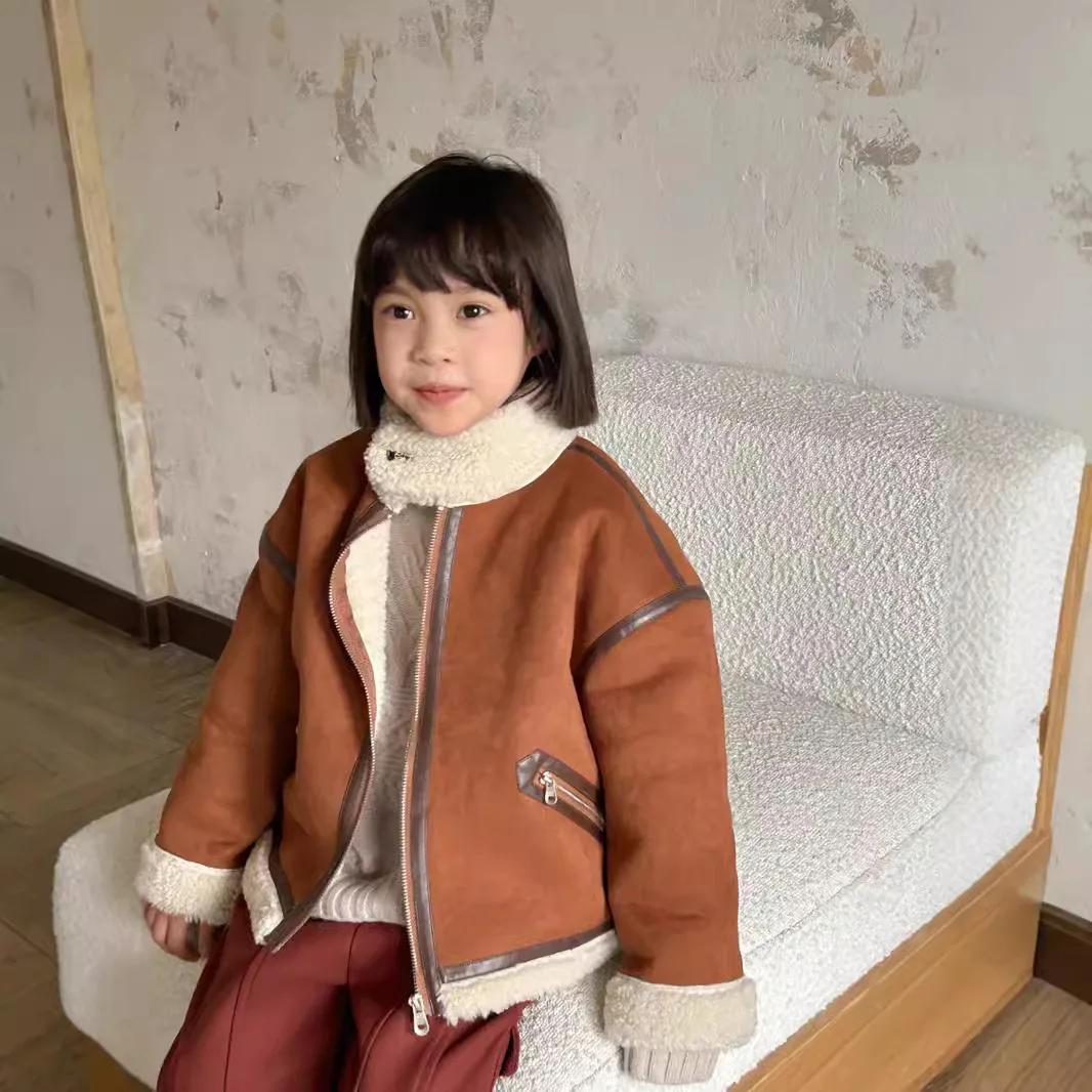 

Пальто для девочек, новинка 2024, зимняя детская одежда, модное утепленное и пушистое меховое пальто с высоким воротником для девочек, повседневное простое пальто