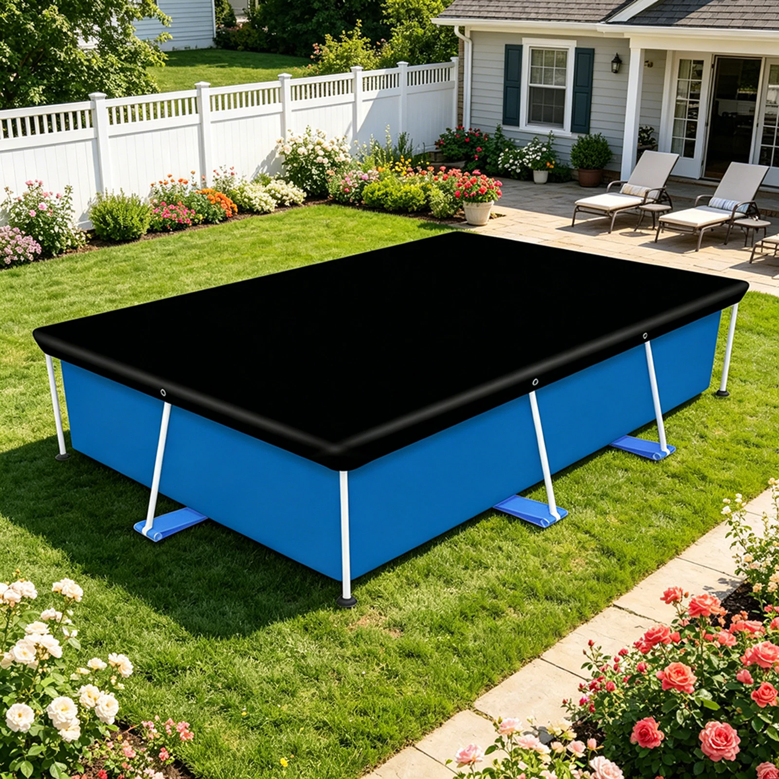 Rectangle Pool Cover For Above Ground Pools Heavy Duty & Sturdy 210D Oxford Cloth UV Waterproof Protection All-Season Guard