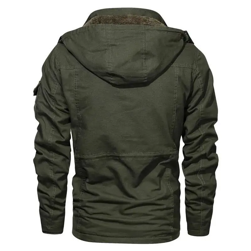 Winter Casual Fleece Thickened Men's Jacket Large Size Hooded Medium and Long Jacket