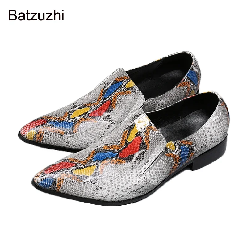 

Batzuzhi Personality Snake Print Business Men's Leather Shoes Fashion Breathable Business Dress Shoes Men for Party and Wedding