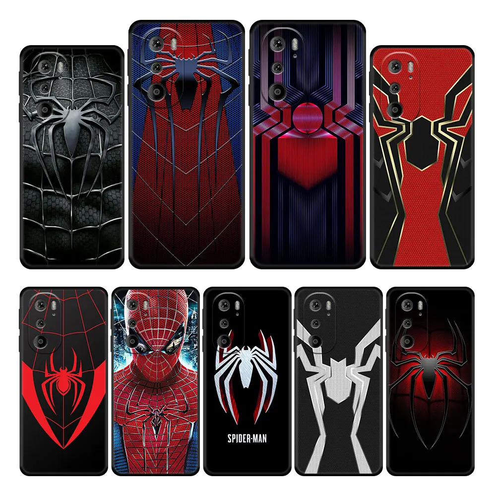 Style Black Case for Motorola Moto G71 G30 G60 Edge 20 30 Pro G31 G22 G51 5G X30 One Fusion G200 Marvel Spiderman Logo Cell