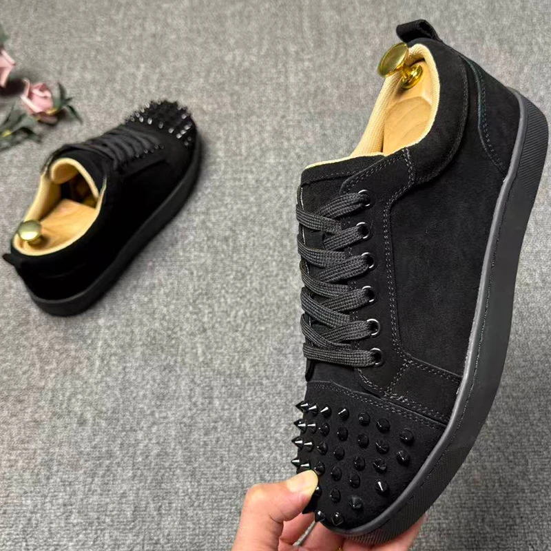 mens casual singer DJ hip hop rivets shoes cow suede leather spiked shoe designer studded sneakers black grey stylish footwear