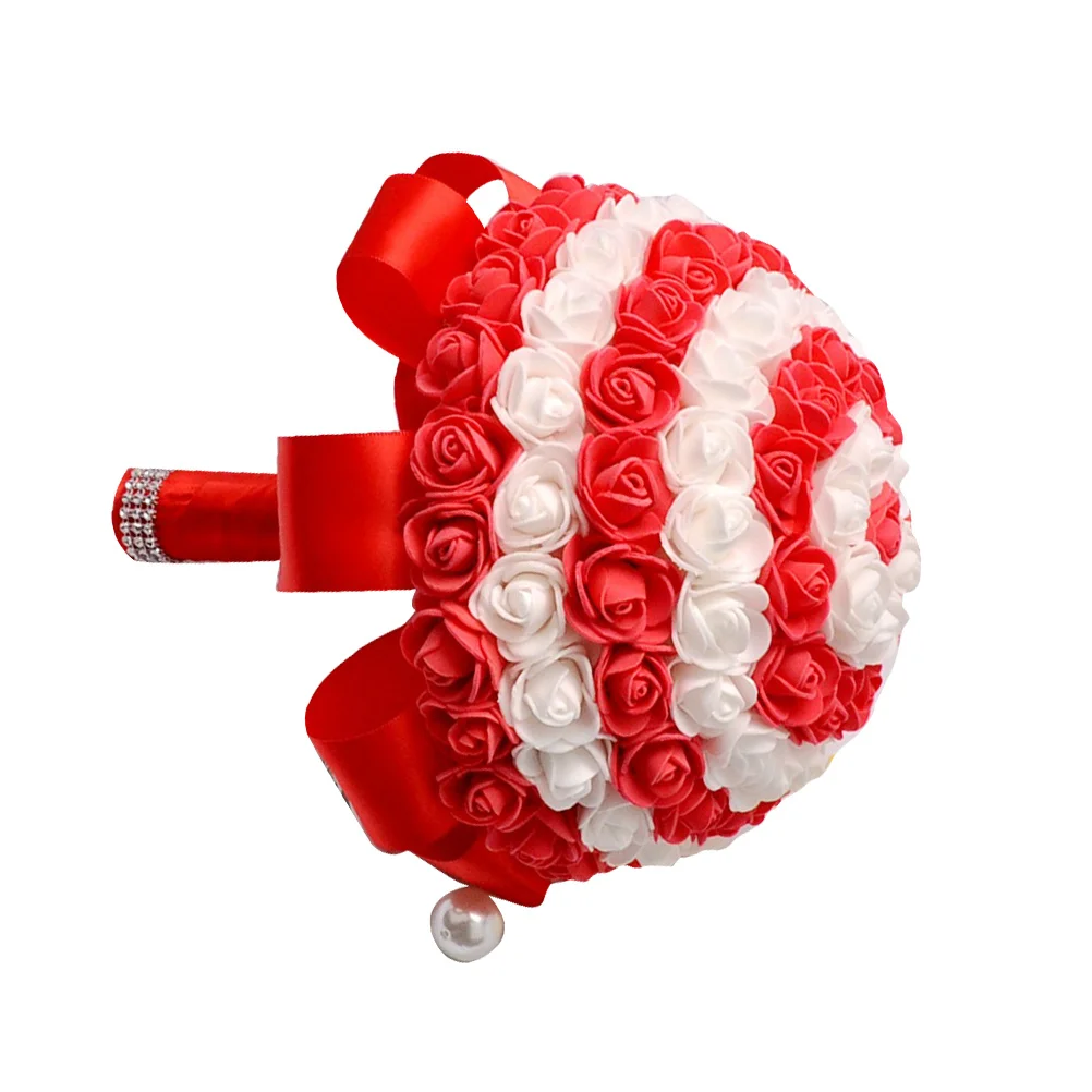 باقة العروس المربوطة يدويًا لون الحلوى المقلد الوردي الرائع من البولي ايثيلين زهرة الزفاف النابضة بالحياة لتزيين مكتب المنزل والعروس