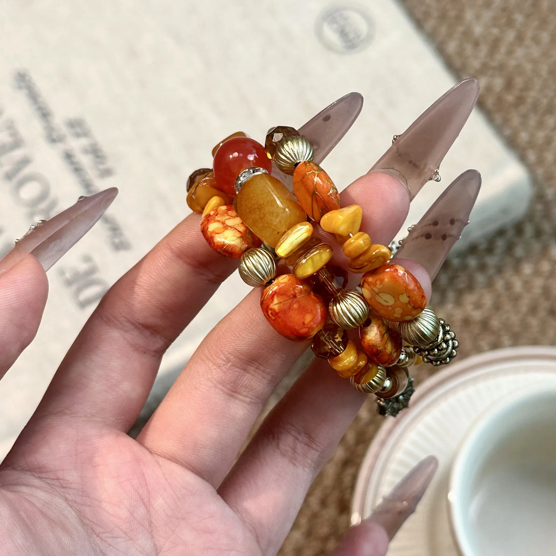 Vintage Bohemian Crystal Rice Bead Bracelet Set, Multi-Layer Stackable Bangle Bracelets Handmade for Women Gift