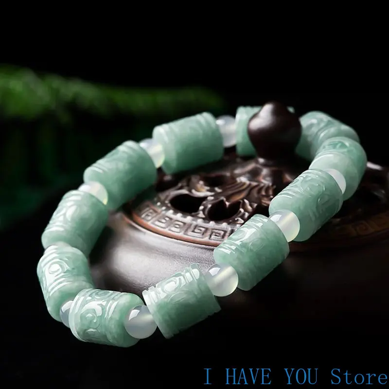 Authentic Natural Myanmar A Jadeite Clipper Card Facai Jade Beads Hand String Fashion High-end Men's and Women's Hand Jewelry