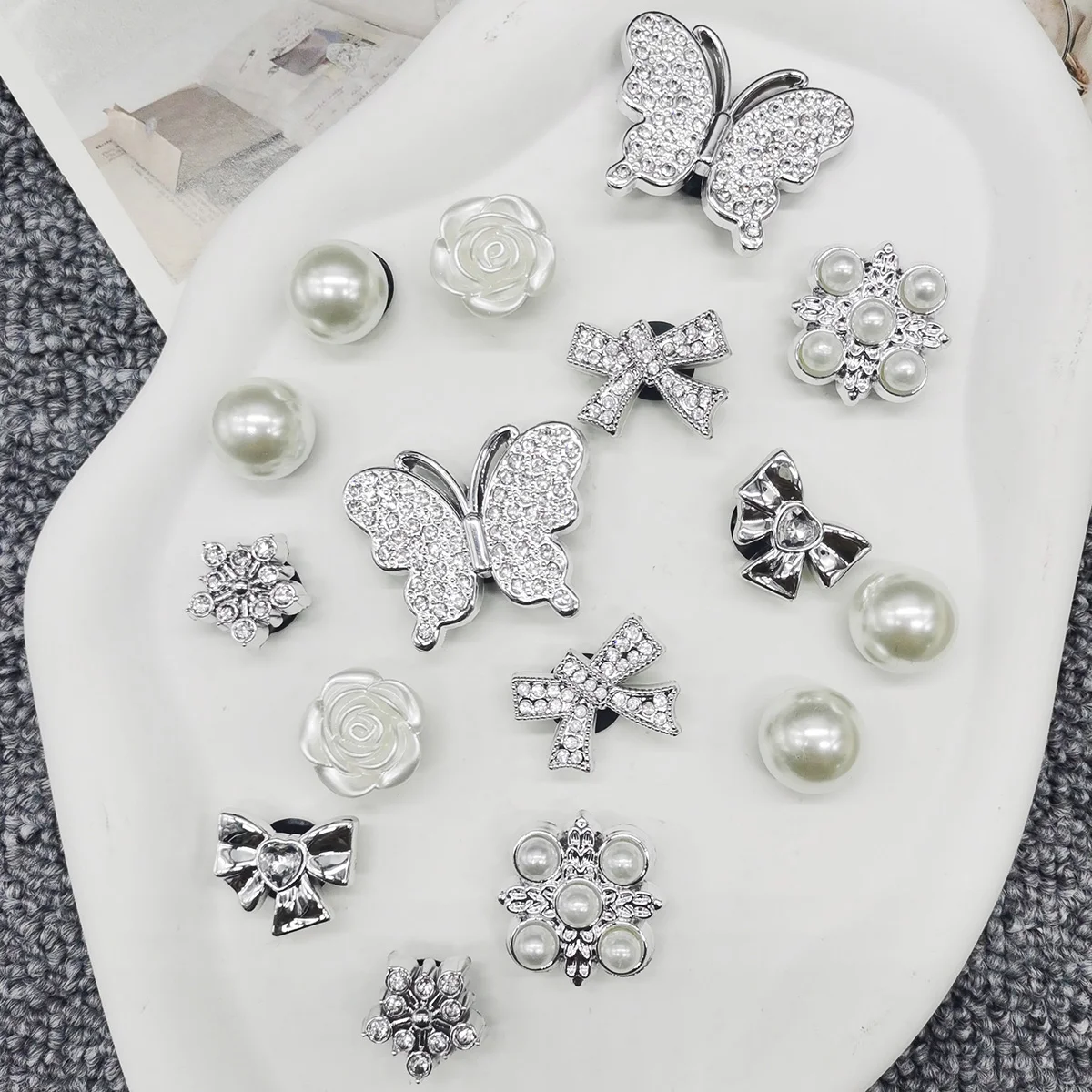 16PCS Bling Silvery Butterfly ABS Shoe Charms Accessories Bo