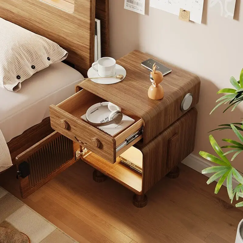 All solid wood bedside tables, simple modern lockers, bedroom creative robots, side cabinets, household bedside cabinets