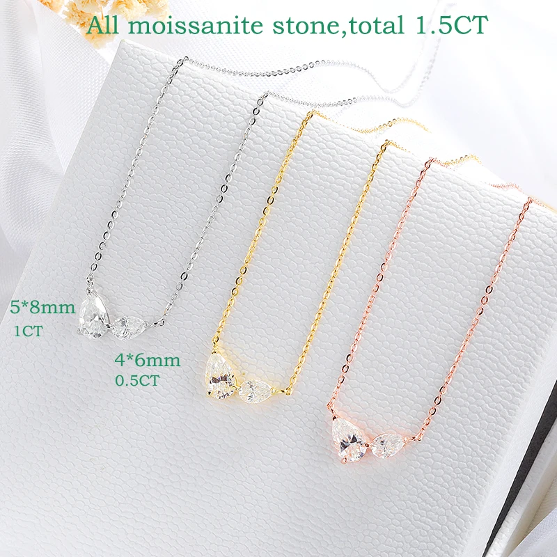 Smyoue Pear Cut All Moissanite Necklace for Women 2 Gems Lab Diamond Female Pendant 100% 925 Sterling Silver Jewelry Wholesale