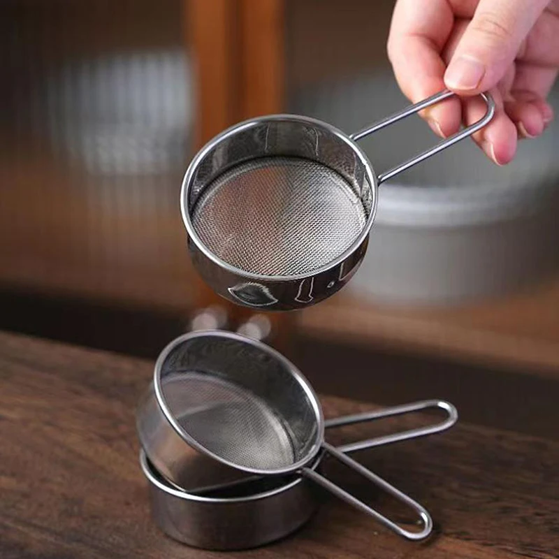 الفولاذ المقاوم للصدأ منخل دقيق غرامة شبكة مصفاة الخبز منخل دقيق مع مقبض يده مسحوق القهوة شبكة غربال أدوات الخبز #3