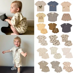 New KS Summer Children Clothes Sets Kids Tops And Shorts Suit Newborn Cotton Baby Girl Boy Cute Printing T Shirt For 1-9Years