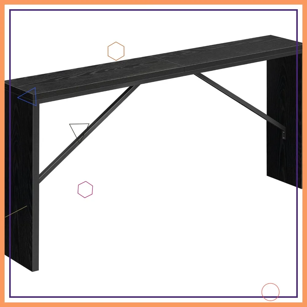 

Диван-стол размером 62,2 дюйма за диваном, узкая консоль для прихожей с угловым металлическим каркасом, промышленный стиль фермерского дома черного цвета