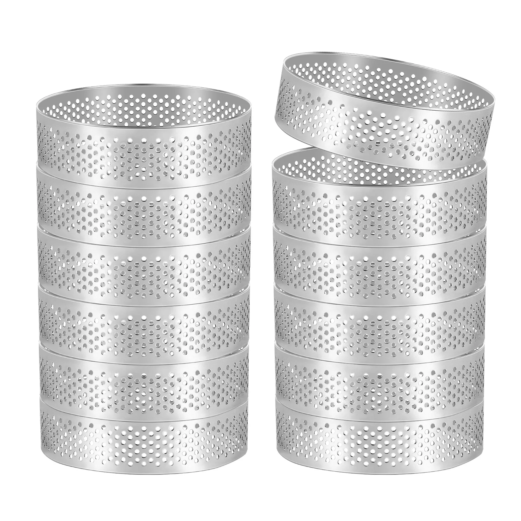 Anéis de aço inoxidável, molde perfurado do anel do mousse do bolo, ferramentas redondas do cozimento do bolo, 3 em, 12 pacotes