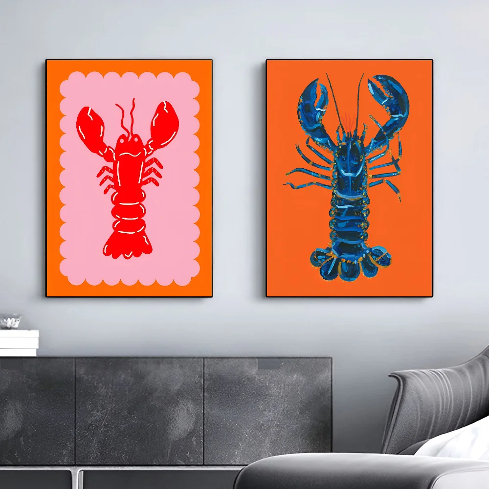 1pc Colorful Lobster Ocean Animal Poster Self-adhesive Art Waterproof Paper Sticker Coffee House Bar Room Wall Decor