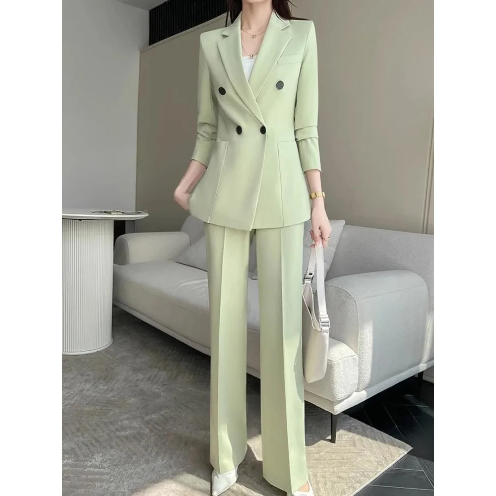 

Chic Fashion New Elegant Women's Suits Solid Color Vintage Casual Formal Business Female Set 2 Piece Jacket Straight Pants 2024