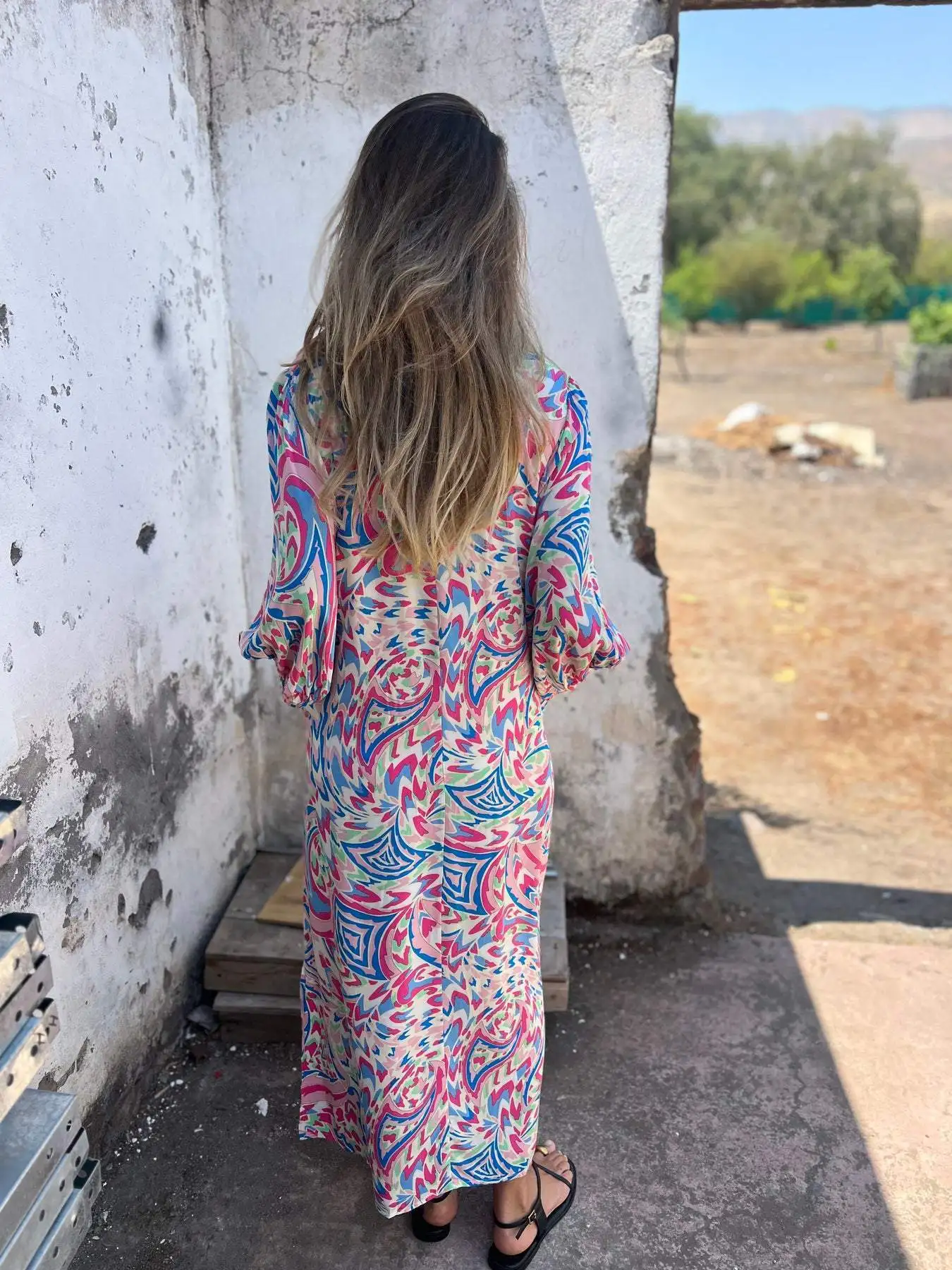 Casual Boho Printed Long Dress For Women Spring Loose V-neck Long Sleeve Pocket A-line Dresses Fashion Lady New Commuting Robe