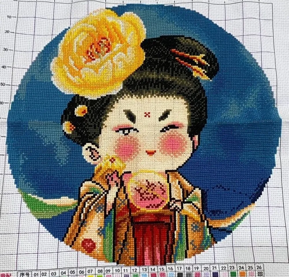 

[Finished Product] Handmade Cross Embroidery of Tang Guifei Round Full Embroidery 46 * 46c Charm Beauty Picture