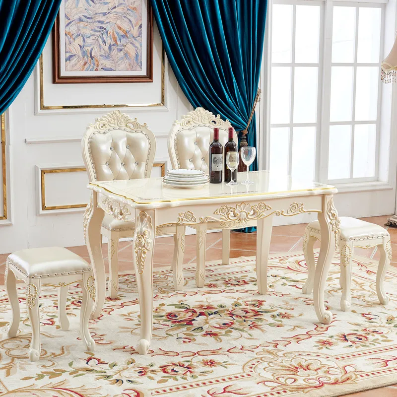 For dining chairs dining table Solid wood small apartment household simple carved modern rectangular dining table