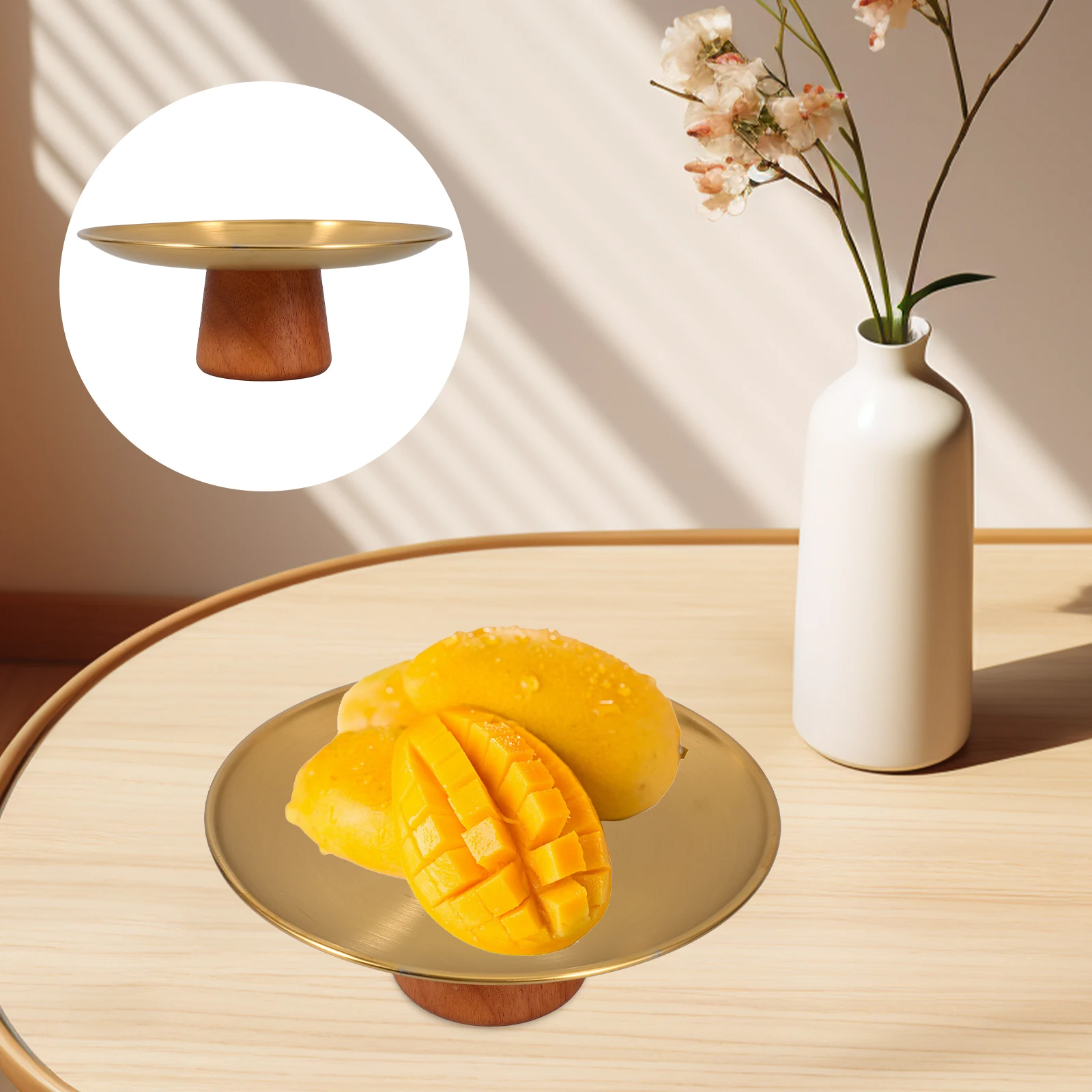 

Stainless Steel Wood Fruit Tray Elevated Design For Kitchen Counter Wear-Resistant Serving Dessert Snacks Modern