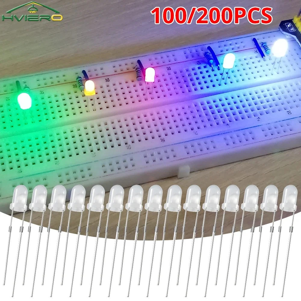 

100/200PCS 3mm Diffusing LED Diode Bulb Round Head Lamp Clear Len Lights Decoration Advertisement Placard Atmosphere Neon Light