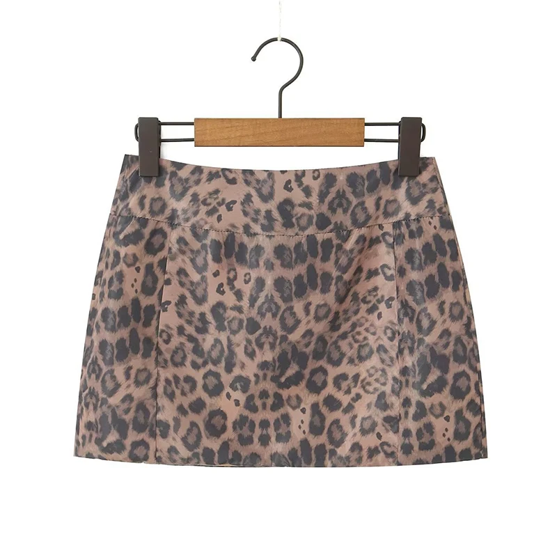 YENKYE Sexy Women America Retro Leopard Print Mini Skirt