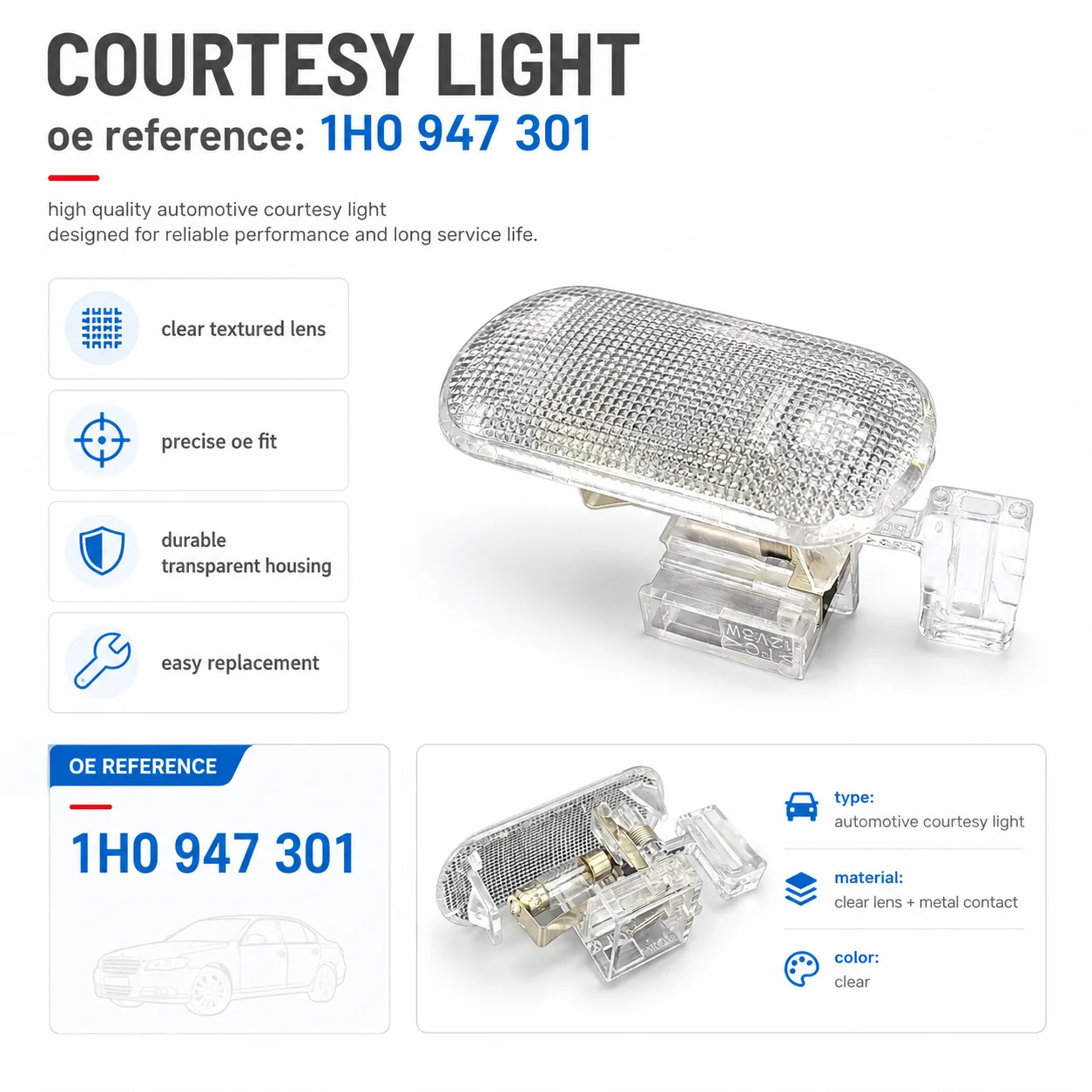 Halogen Glove Box Storage Compartment Lamp OE 1H0947301 For VW Jetta Bora Golf 4 MK4 1998‑2002 Interior Light Replacement