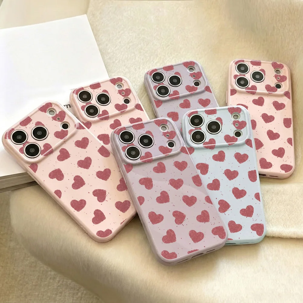 Weiche TPU Silikon Handyhülle für iPhone 17 Pro Max 16 13 11 15 14 12 17promax 16promax Stoßfeste Liebesherz-Bemalte Schutzhülle