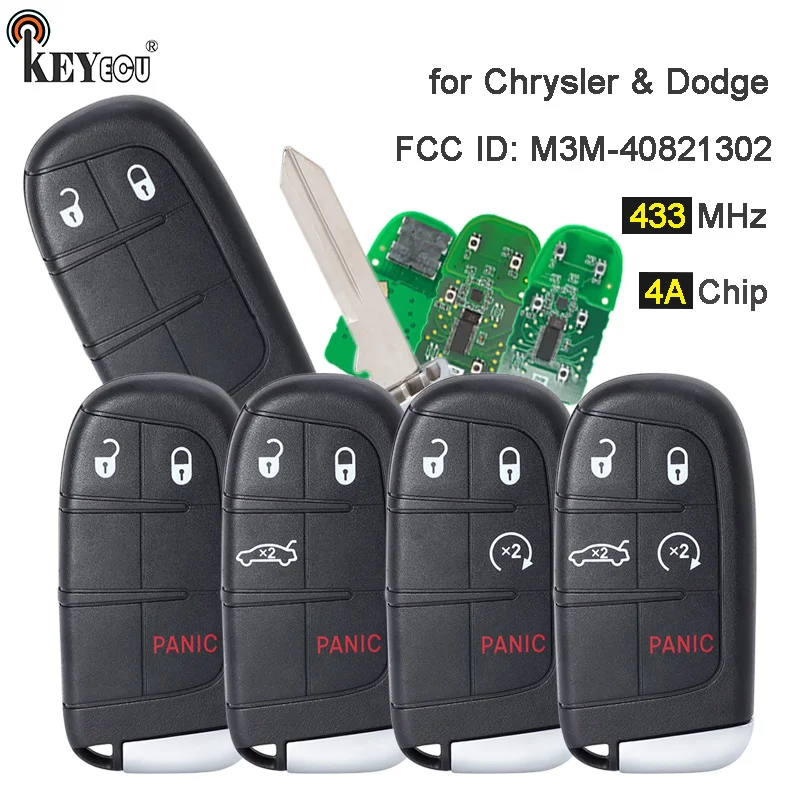 KEYECU 433MHz 4A Chip M3M-40821302 5 Button Smart Remote Key Fob for Chrysler 200 2015-17 300 Dodge Charger Challenger 2019-21