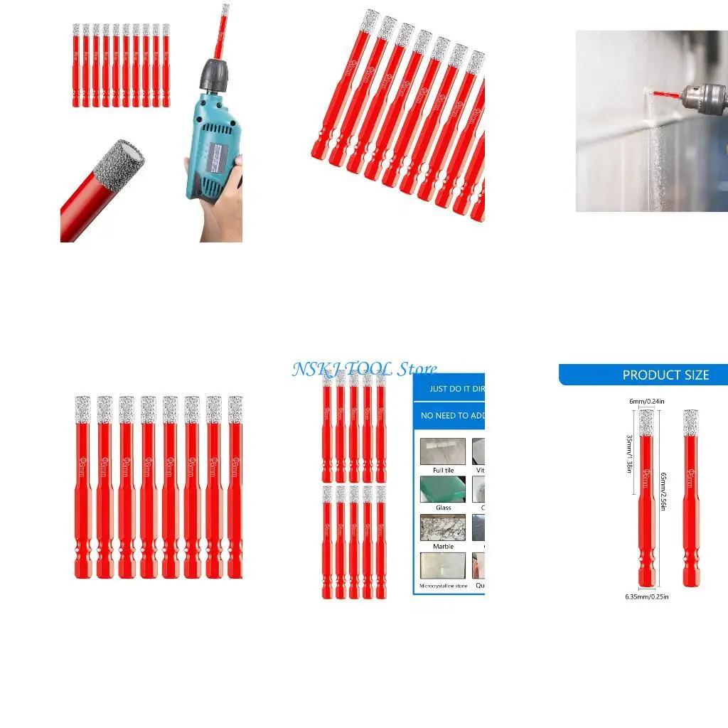 

L8RC 10Pcs Dry Use Diamonds Drill Bit Hexagonal Shank Design Marble Granite Tiles Tool