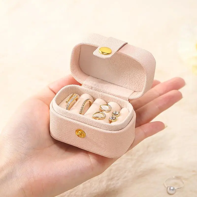 

Mini Ring Box Portable Small Jewelry Organizer Display Travel Simple Mini Gift Case Boxes Leather Earring Necklace Holder