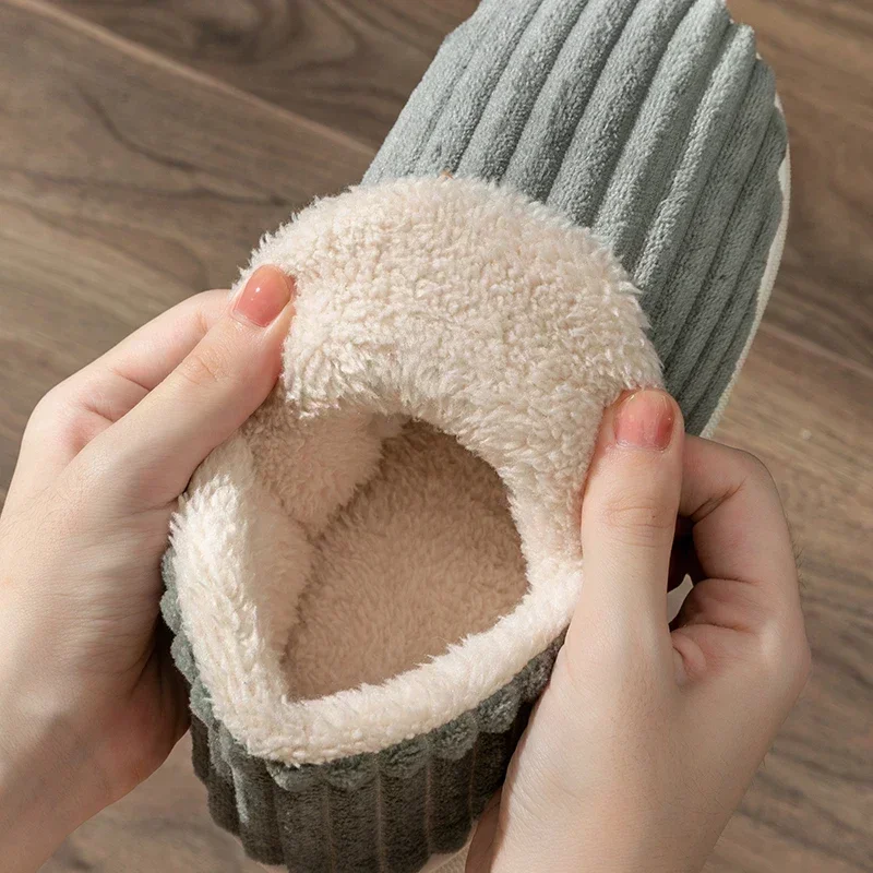 Winter Couple Style Concise Solid Color Wrap Heels Plush Slippers Non-slip Warm Flip Flops Women Men Home Casual Cotton Shoes