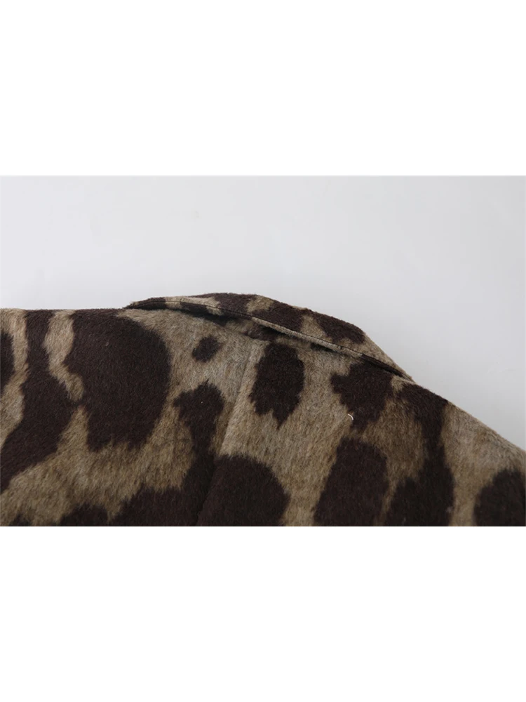 Jaqueta velha com estampa de leopardo feminina, casaco de lã, outwear de peito único, grande, grossa, quente, vintage, blazer anos 90, Harajuku, inverno