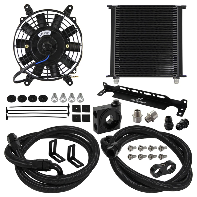 AN10 Oil Cooler Kit 30-40 Row Universal w/ Bracket Kit Thermostatic 73 ±0.5°+7'' Electric Fan For  M20XP1.5 and 3/4X16UNF