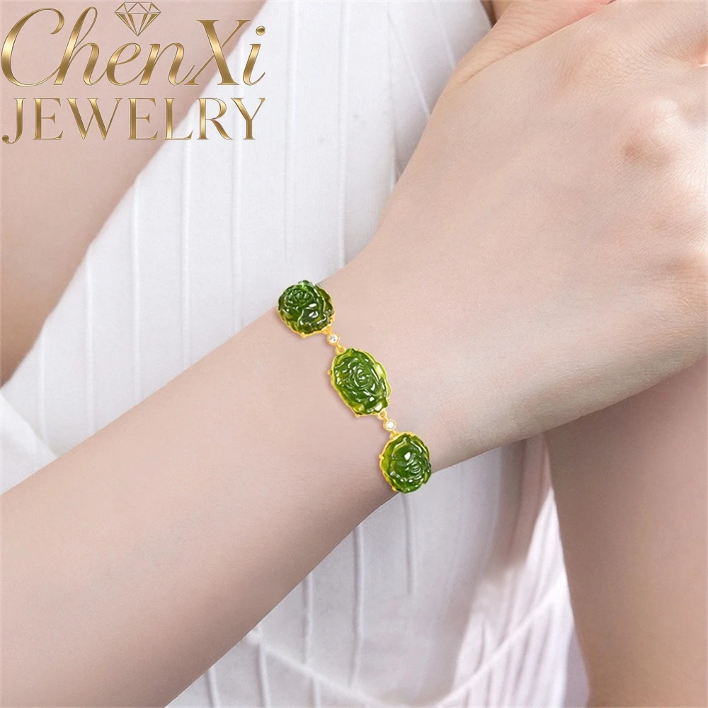 Natural Old Hetian Jasper Jadeite S925 Rose Flower Bracelet Jadeite For Women Fashionable High-end Ideal Gift Popular