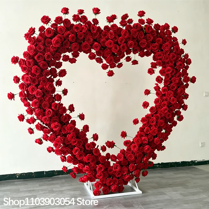 Roter Rosen-Herzform-Kunstblumenbogen, Seidenrosen-Blumenherz-Bogenrahmen, Hochzeitsantrag, Valentinstag, Partydekoration – Detail 4