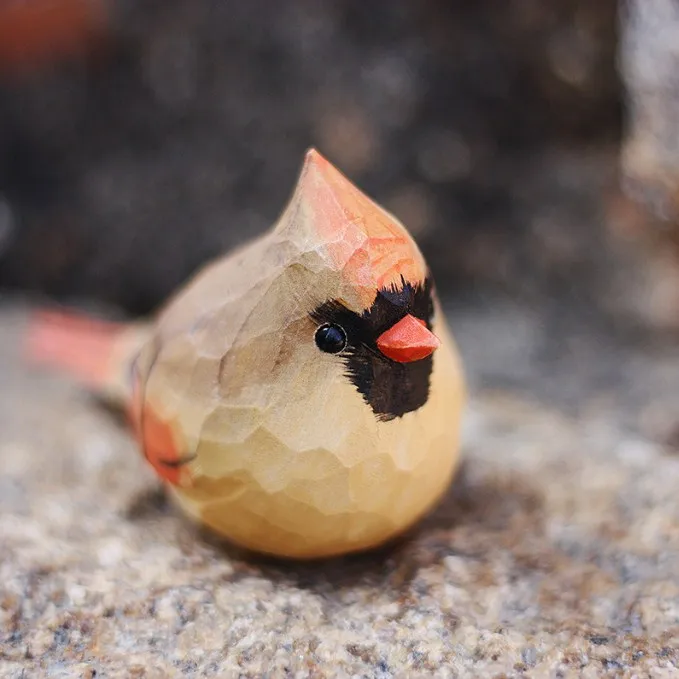 North American Pure Handmade Solid Wood Carving Fat Bird Cardinal Bird Home Desktop Decor Wooden Bird Ornament Birthday Gift