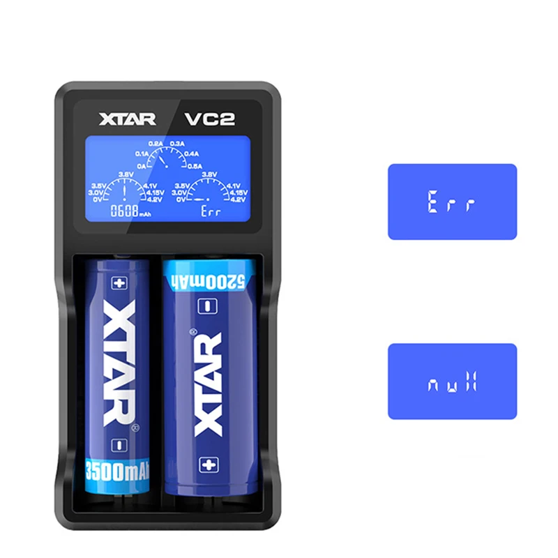 XTAR VC2 18650 Battery Charger Test Batteries Capacity Display USB Charger For 10400-26650 Li-ion Battery 21700 18650 Chargers