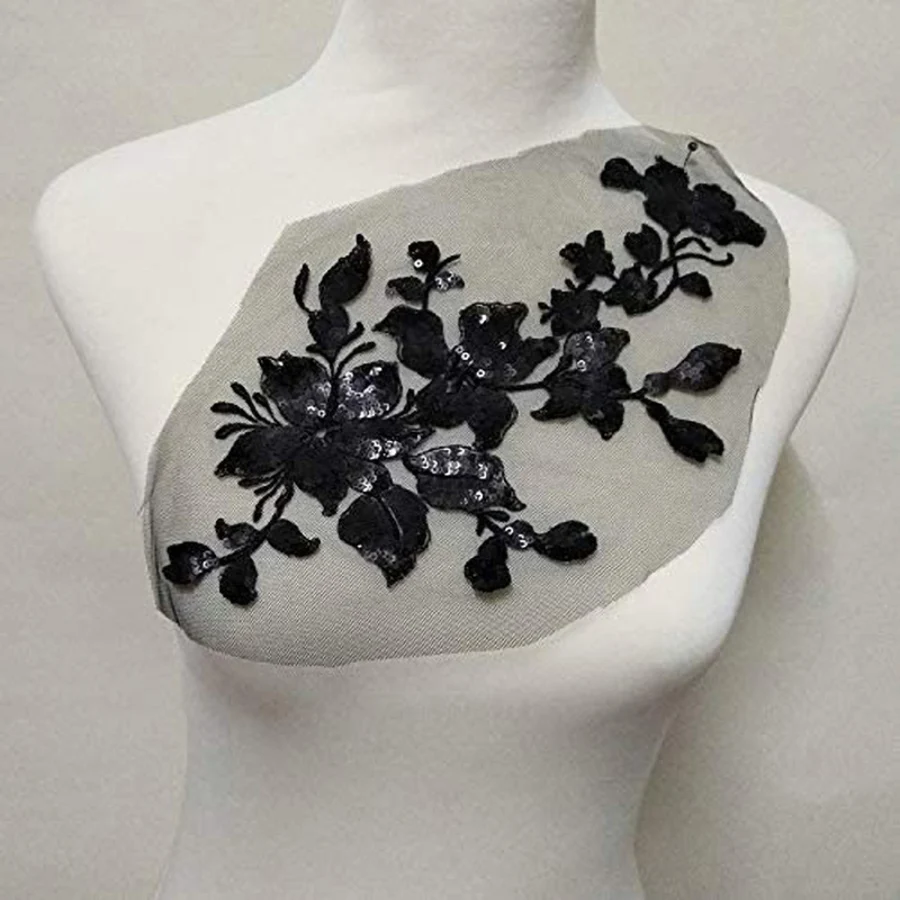 1 Pc White Sequin Embroidery Patches Fabric Applique DIY Evening Dress Wedding Decoration Lace Patch Sewing Repair