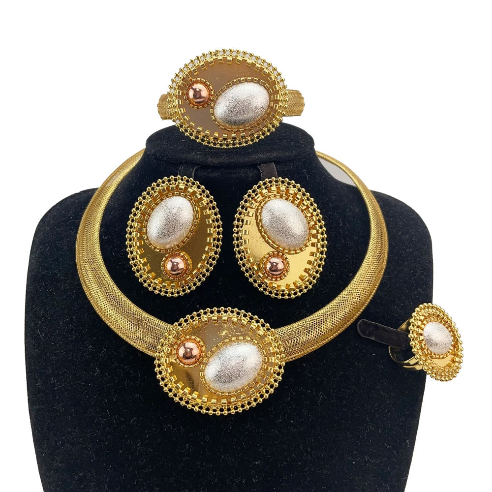

Brazilian Simple Style Big Bold Flower Pendant Necklace Luxury Quality African Bride Jewelry Set For Women Party Gifts FHK20902