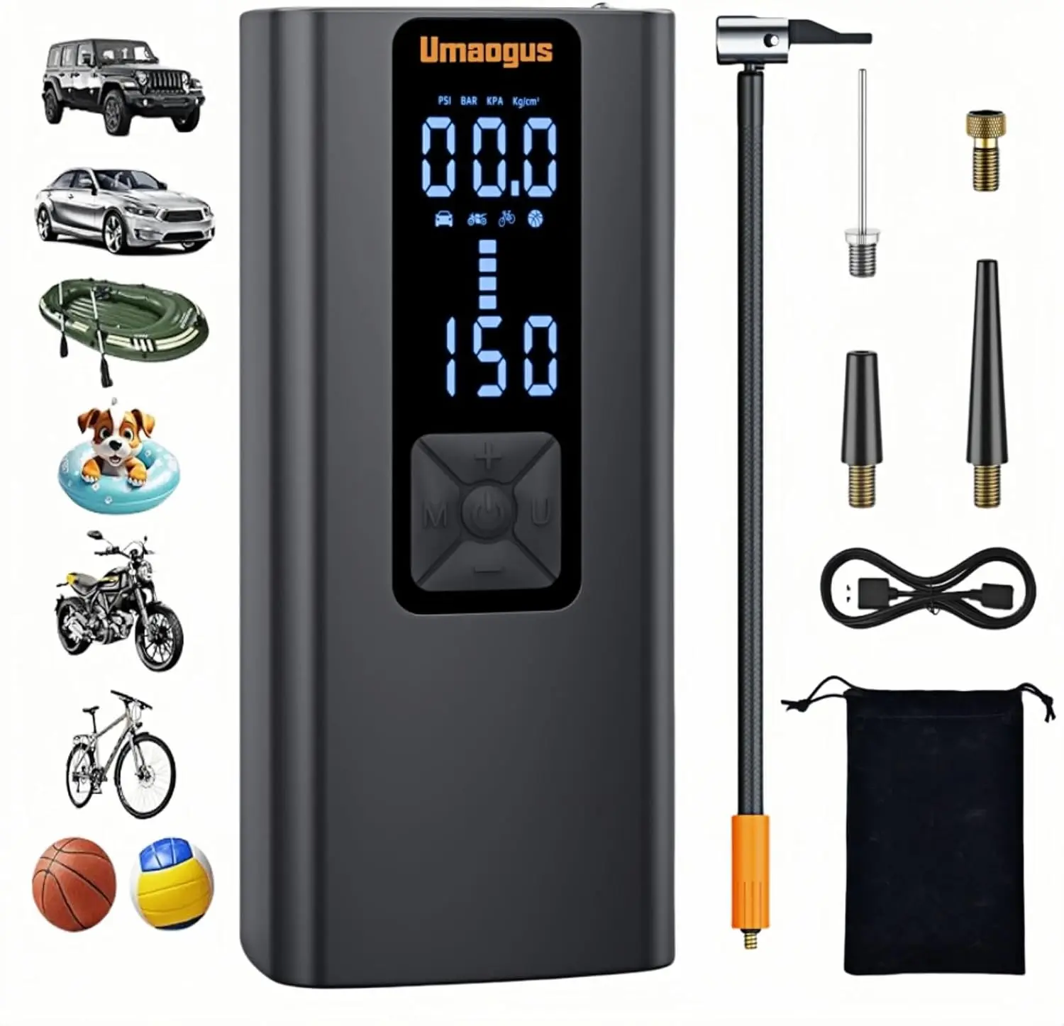 

Portable Rechargeable Air Compressor 12V150 PSI Smart Tire Inflator with LED Light & Pressure Gauge for Car, Bike, Motorcycle, B