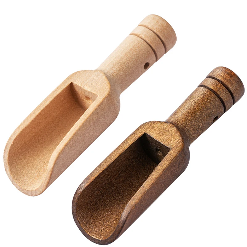 LMETJMA 2 Stück Mini-Holzlöffel, kleine Badesalzschaufel, natürliche Buchenholzschaufel, kleine Gewürzlöffel für Zuckerpeelings, Müsli, JT557