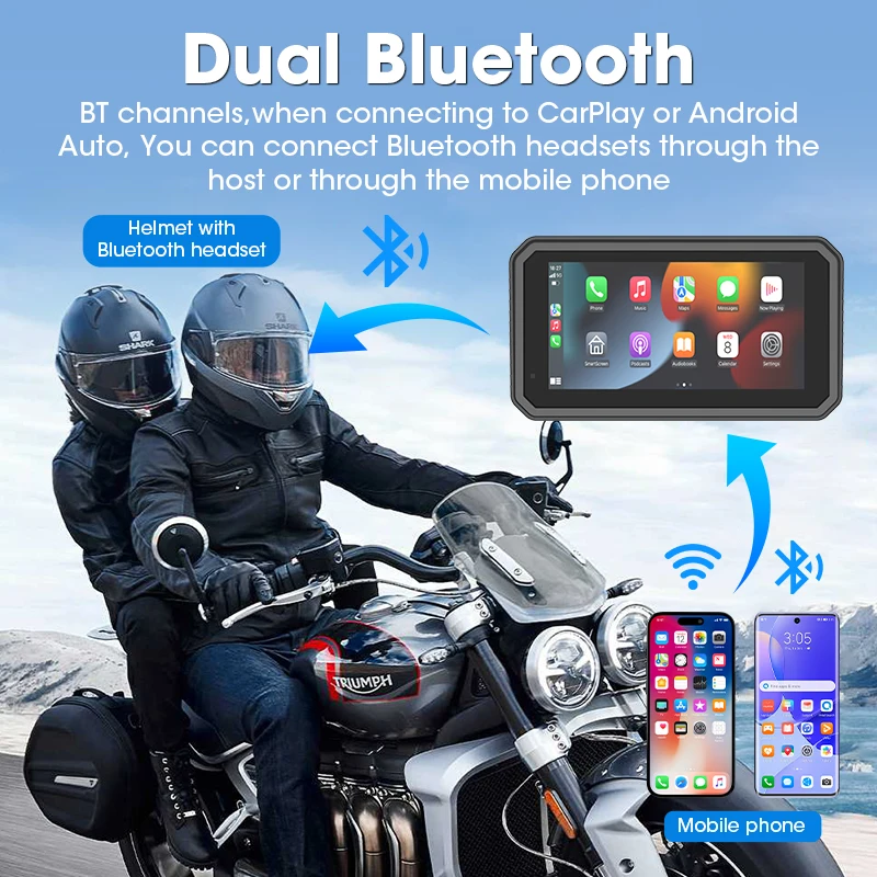 Jansite 6.25 "شاشة Carplay للدراجات النارية أندرويد السيارات نظام تحديد المواقع والملاحة Motorrad خوذة بلوتوث إضافة جبل مغناطيسي مستشعر TPMS