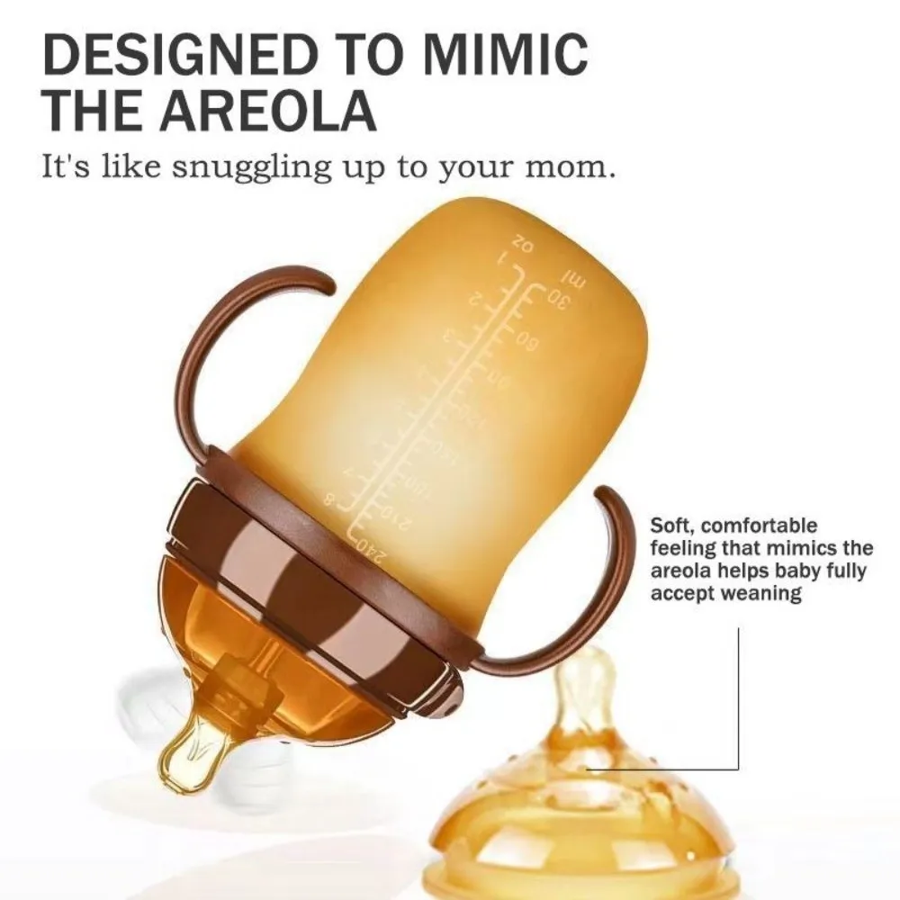 新しい 150 ミリリットル/240 ミリリットルボトルハンドル付きポータブルウォーターカップ落下防止ワイド口径シリコンボトル給餌供給