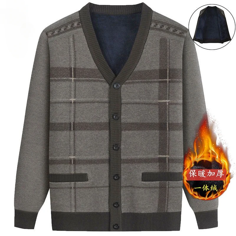 الخريف جواكت شتوية الصوف الدافئة سترة مشغولة من الصوف منقوشة سترة الرجال الملابس الاتجاه الفاخرة معاطف واحدة الصدر القمم جديد #5