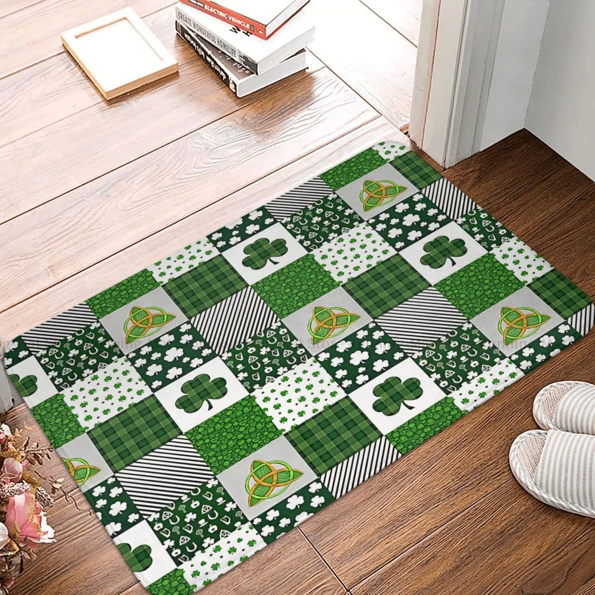 St Patrick's Day Non-slip Doormat Irish Shamrock Plaid Bath Bedroom Mat Prayer Carpet Indoor Modern Decor