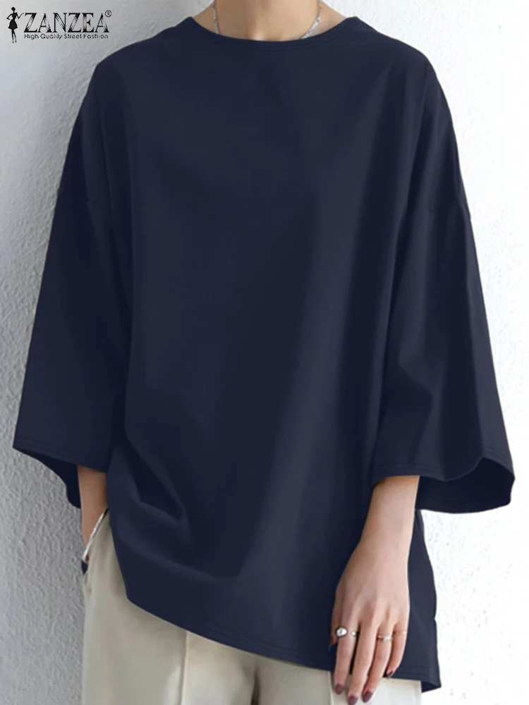 بلوزات خريف 2015 من ZANZEA بلوزات نسائية أنيقة فضفاضة بأكمام طويلة قميص عمل نسائي OL قميص كبير الحجم قمصان محبوكة متينة غير رسمية #2