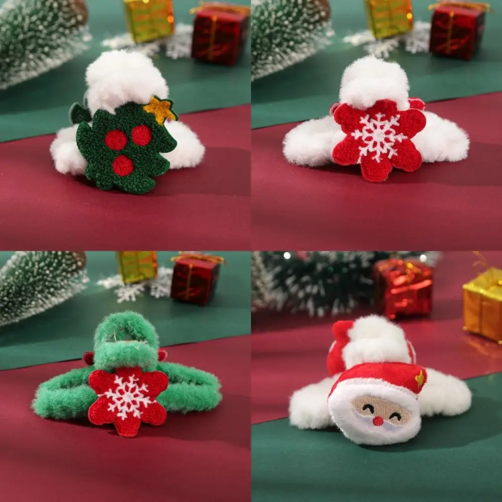 Xmas Headwear Christmas Plush Hair Clip Hairpin Christmas Tree Santa Claus Grab Clip Hair Jewelry Cartoon Snowflake Hair Claw