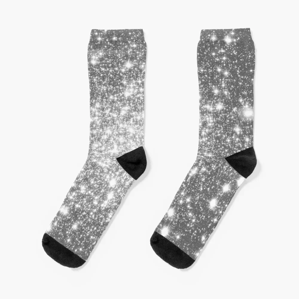 

Galaxy Sparkle Stars Silver Gray Socks hockey Novelties Socks For Men Women's